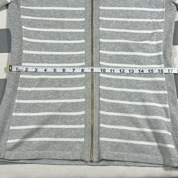 Tommy Hilfiger Womens Zip Jacket L Gray White Striped Cotton Coastal Preppy - Picture 5 of 8